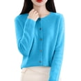 thumbnail image 2 of Cardigans for Women Lightweight Crewneck Long Sleeve Button Down Sweaters Soft Basic Ribbed Knit Tops Light Blue L, 2 of 4
