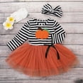 thumbnail image 4 of Mercatoo Toddler Baby Halloween Outfits Kids Girls Pumpkin Print Long Sleeve Dress Striped Skirts Halloween Day Clothes, 4 of 4