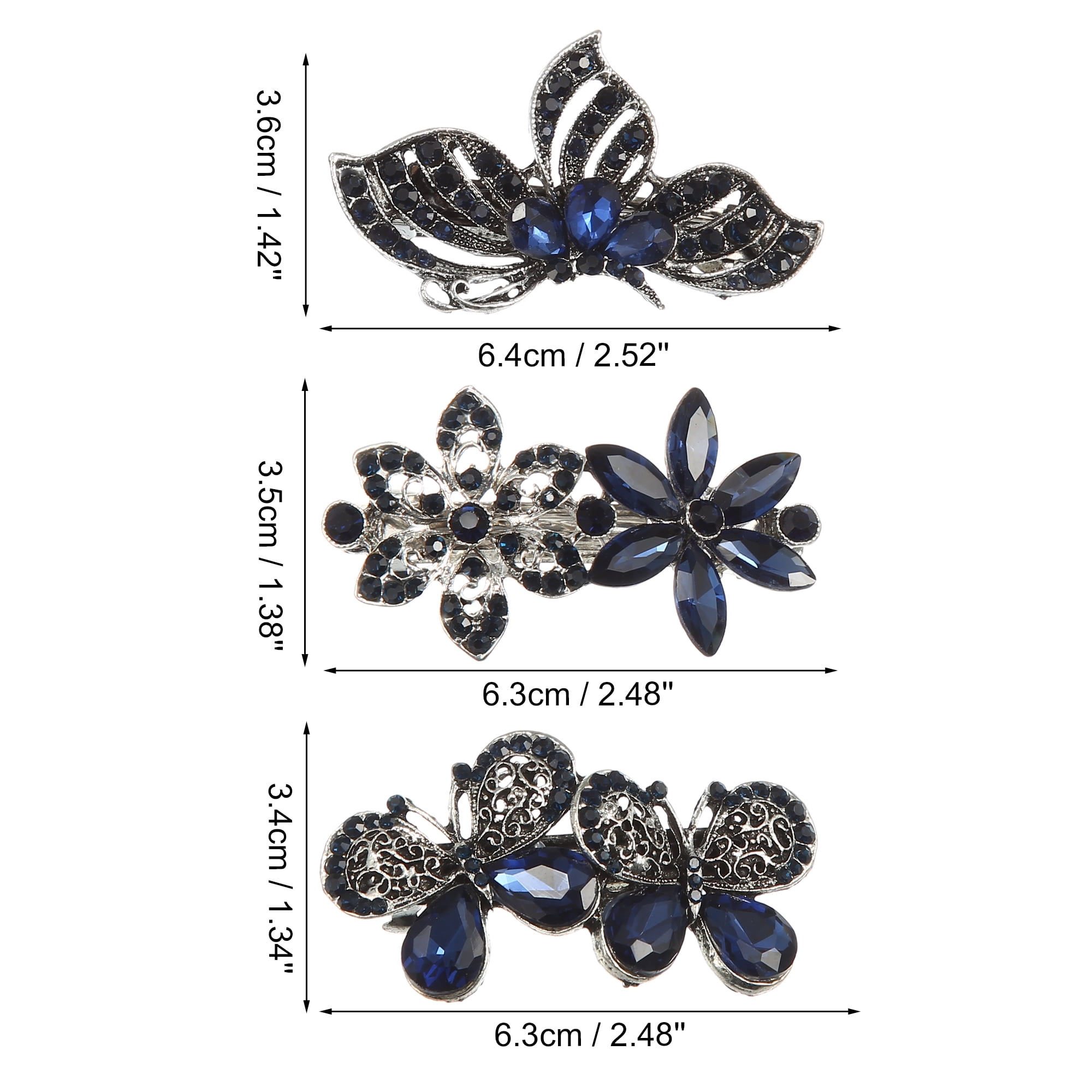 Unique Bargains 3 Pcs Hair Barrettes, Sparkly Glitter Rhinestones Hair Clips for Women