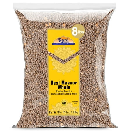 Rani Desi Masoor (Masur) Whole 128oz (8lbs) 3.63kg (aka. Pardina Spanish / American Brown Lentils Whole) Bulk ~ All Natural | Vegan | Kosher | Gluten Friendly | Product of USA