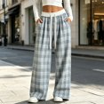 thumbnail image 2 of TIREOW Girls Sweatpants Plaid Elastic Lace Waist Wide Leg Sweat Pants with Lace Belt Fashion Lightweight Casual Baggy Pants, 2 of 5