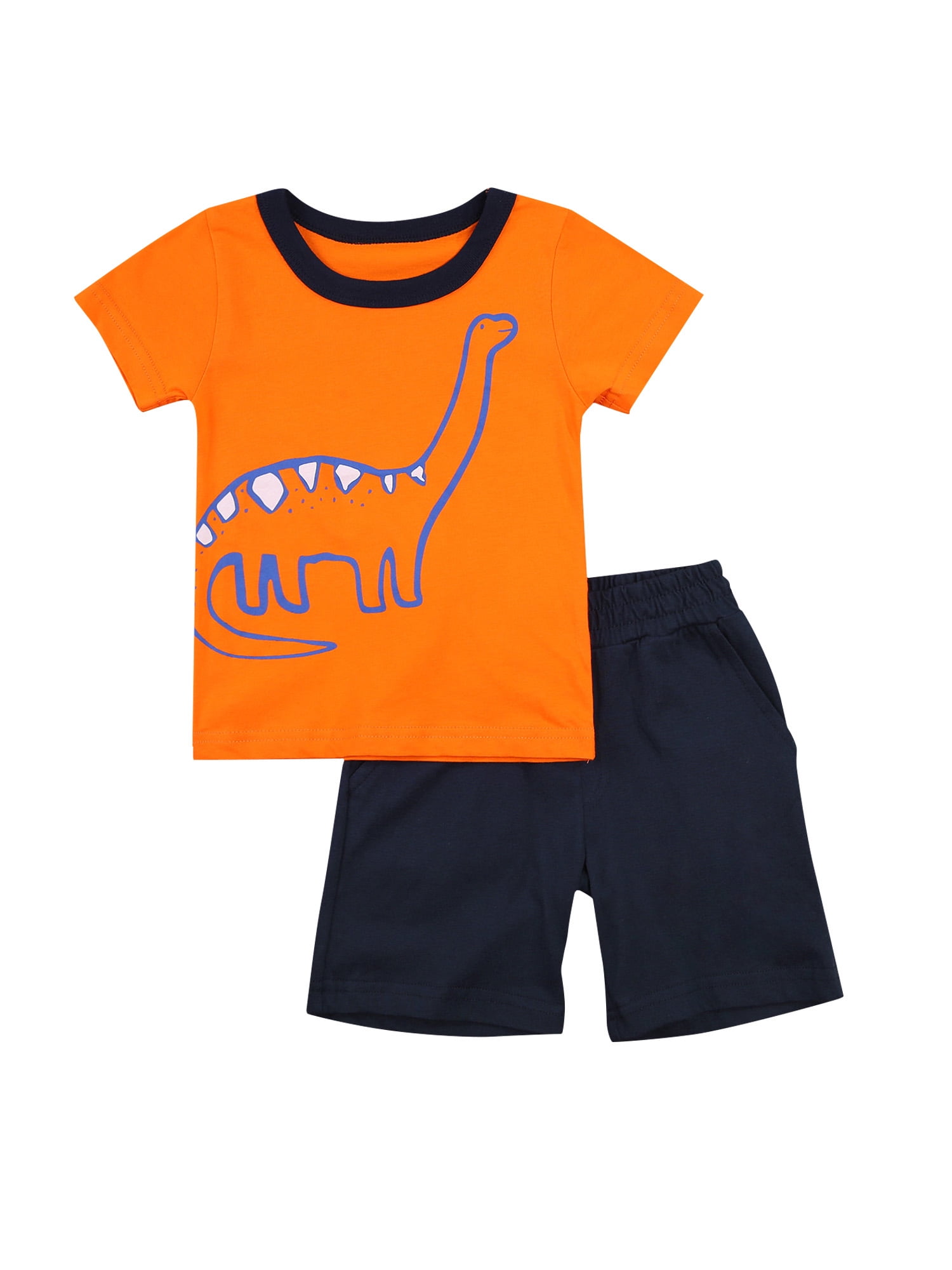 Toddler Baby Boy Short Sleeve Cartoon Dinosaur Print Shirt Solid Shorts Outfits 