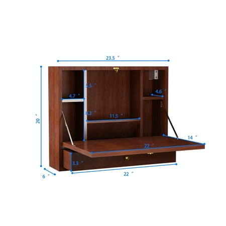 Gymax Wall Mounted Folding Laptop Desk Hideaway Organizer Storage Gymax Wall Mounted Folding Laptop Desk