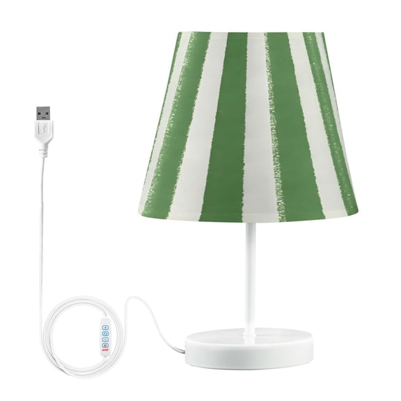 Ryvnso LED Bedside Table Lamp Green Stripes Bedroom Desk Lamps Nightstand Lampshade M