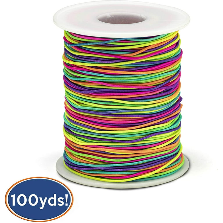 Bastex 1mm Rainbow Color Elastic Beading Cord Thread. Small Stretchy String  for Jewelry Making, Bracelet, Necklace, Crafting, Beads and More. 100