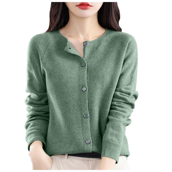 Ediodpoh Osmanthus Needle Knitted Cardigan for Women in Autumn and Winter Korean Round Neck Outerwear Base Sweater Cardigan Sweaters for Women Green XXL