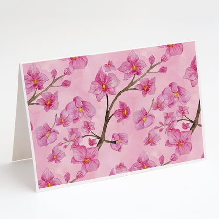 Watercolor Pink Flowers Greeting Cards and Envelopes Pack of 8