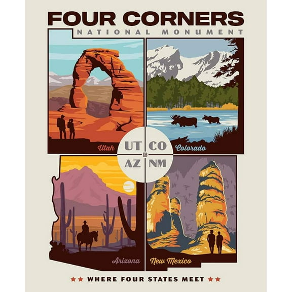 36" X 44" Panel Four Corners National Monument United States Travel Destinations Cotton Fabric Panel (P10167-Four)