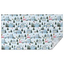 Light Blue Christmas House and Tree Pattern Rectangle Tablecloth 60"x102",Waterproof Polyester Rectangle Table Cloth, Wipeable Spillproof Polyester Tablecloth for Dining, Camping, Indoor and Outdoor