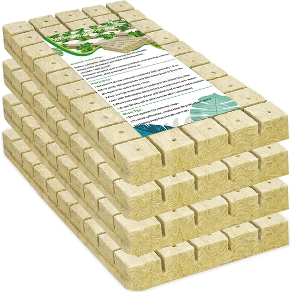 Jinsinto 1 Inch Garden Rockwool Stonewool, Soilless Growing Starter Plugs, Seedling Cuttings, Clone Plants, Hydroponic Germination Starter (200 plugs in total)