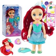 Disney Princess Ariel Doll and Comb Set 4 Pc The Little Mermaid Toy Bundle with Ariel Doll for Girls, Ring, Stickers, and More (Princess Ariel 6 Inch Petite Figure for Kids, Toddlers)