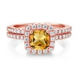 thumbnail image 2 of Gem Stone King 18K Rose Gold Plated Silver Wedding Engagement Ring Band Bridal Cushion Citrine Moissanite (1.45 Cttw), 2 of 6