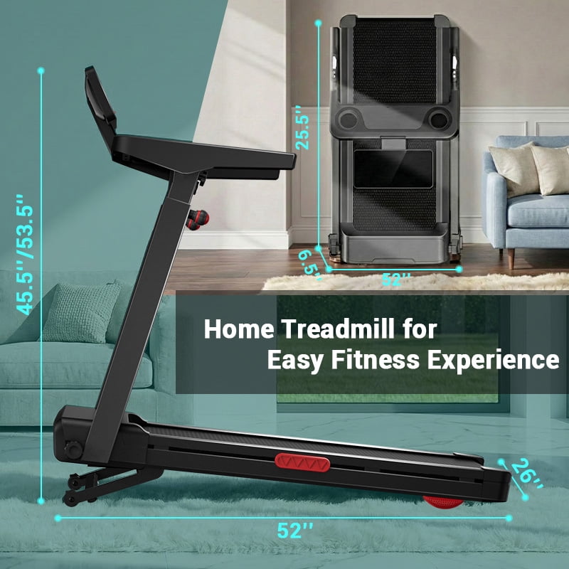 LEZEE 15% Treadmill Auto Incline, Foldable Home Treadmill with 3-Level Adjustable Console and Quiet 3.5 HP Motor, Max. 400lbs
