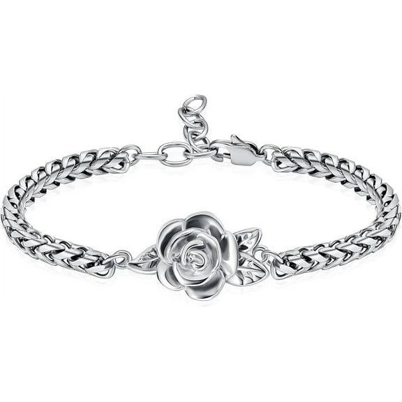 Rose Flower Urn Bracelet for Ashes Stainless Steel Link Urn Bracelet Cremation Keepsake Memorial Bracelet Urn Bangle Ashes Holder Memorial Jewelry