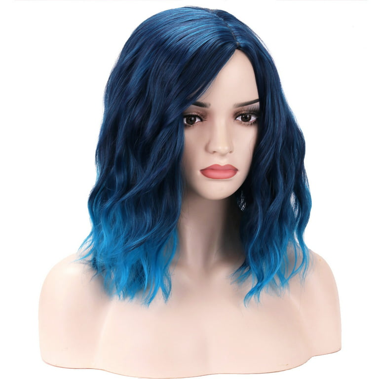 Righton Blue Wig For Women Mix Blue Wig Short Curly Wavy Bob Wig Blue Ombre  Wigs Charming Beach Wave Hair Wigs With Wig Cap - Walmart.Com