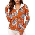 thumbnail image 2 of Warop Womans Zip Up Hoodie, Long Sleeve Leaf Print Thumbhole Sun Protection Jacket, Beach Vacation Swimwear Cover Up, 2 of 5