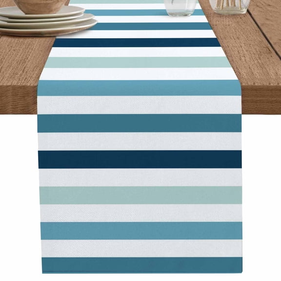 nqOlkjepod Blue Teal Ombre Grey Striped Table Runner 90 Inches Long Farmhouse Dress Scarves, Farmhouse Stripe Modern Dining Tablerunner for Coffee Table/Kitchen Island/Party Décor, 13" x 90"
