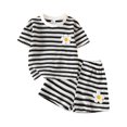thumbnail image 2 of Angala 2 Piece Outfits For Girls Crew Neck Short Sleeve Striped Floral T Shirt With Shorts Set Girls Fall Season Wear Clothes, 2 of 6