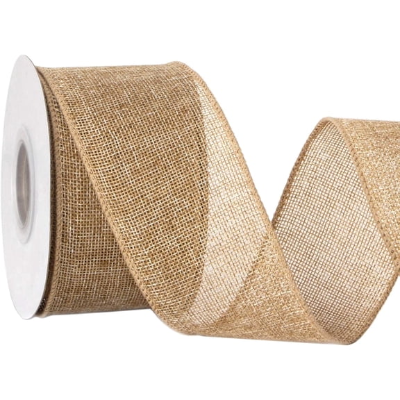 2.5" x 10 Yards Natural Burlap Wired Ribbon for Wreaths Christmas Tree Bows, Rustic Farmhouse Wired Edge Fabric Ribbon for Crafts Outdoor Decor