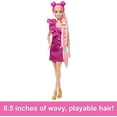 thumbnail image 4 of Barbie Doll, Fun & Fancy Hair with Extra-Long Colorful Blonde Hair and Glossy Pink Dress, 10 Hair and Fashion Play Accessories, 4 of 5