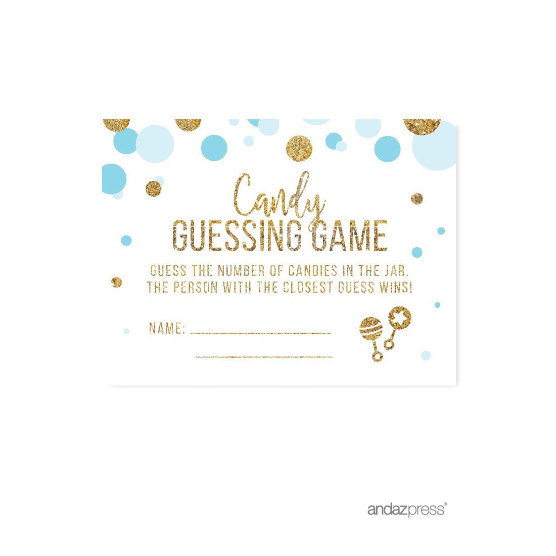 Candy Guessing Game Cards Baby Blue Gold Glitter Baby Shower Game Cards, 30-Pack