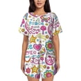 thumbnail image 1 of Balery Peace Love and Dove Flower Power Conjunto de Pijama para Mujer con Estampado, Dos Piezas de Manga Corta y Shorts, Ropa de Dormir Suave con Cuello Redondo y Bolsillos-XX-Large, 1 of 6