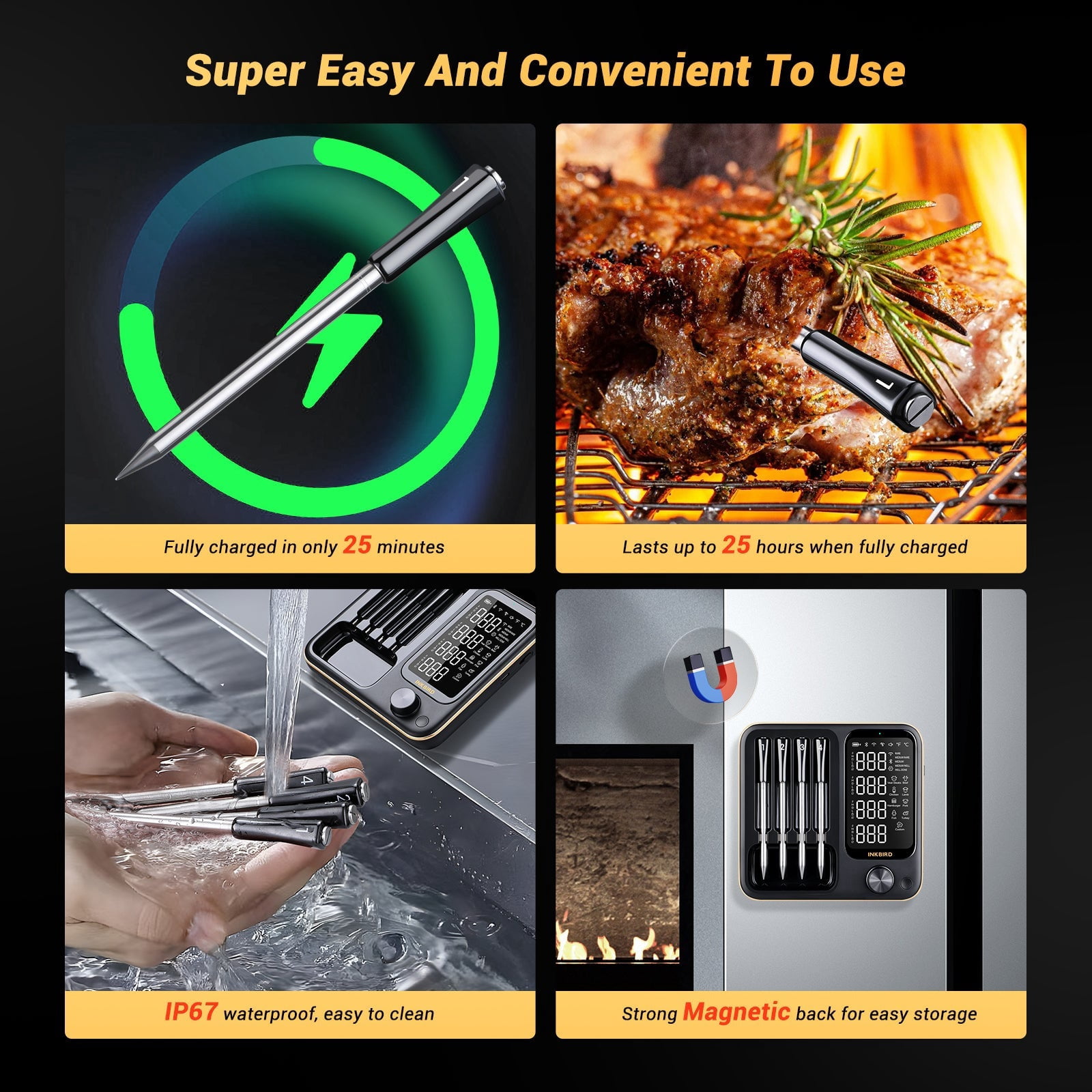 Father‘s Day INKBIRD WiFi & Bluetooth Meat Thermometer with 4 Probes Unlimited Range Dishwasher Waterproof Bluetooth Thermometer for iOS & Android