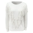 thumbnail image 4 of Bibifish Womens Sweaters Casual Crewneck Fringe Tassel Knitted Pullover Sweater Long Sleeve Solid Color Pullover Tops For Ladies, 4 of 5