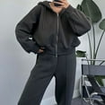 thumbnail image 2 of Fashion Two Piece Sets for Women Plus Size Solid Color Casual Zipper Round Neck Long Sleeved Hooded Sweatshirt Long Pants Set Gifts for Womens, 2 of 5