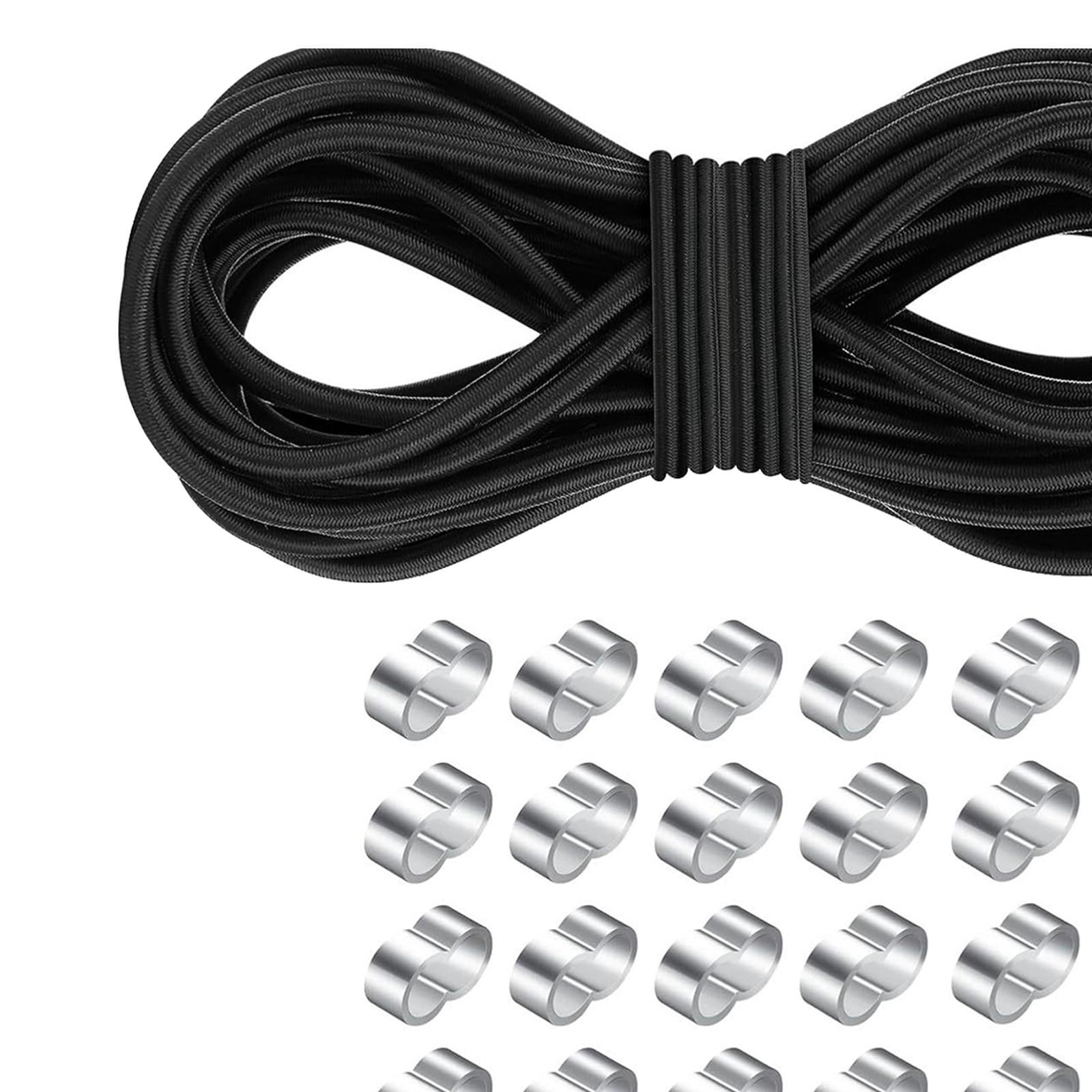 QccHieUs 32.81ft Elastic Bungee Cord with Double Hole Buckles Replacement Black Versatile