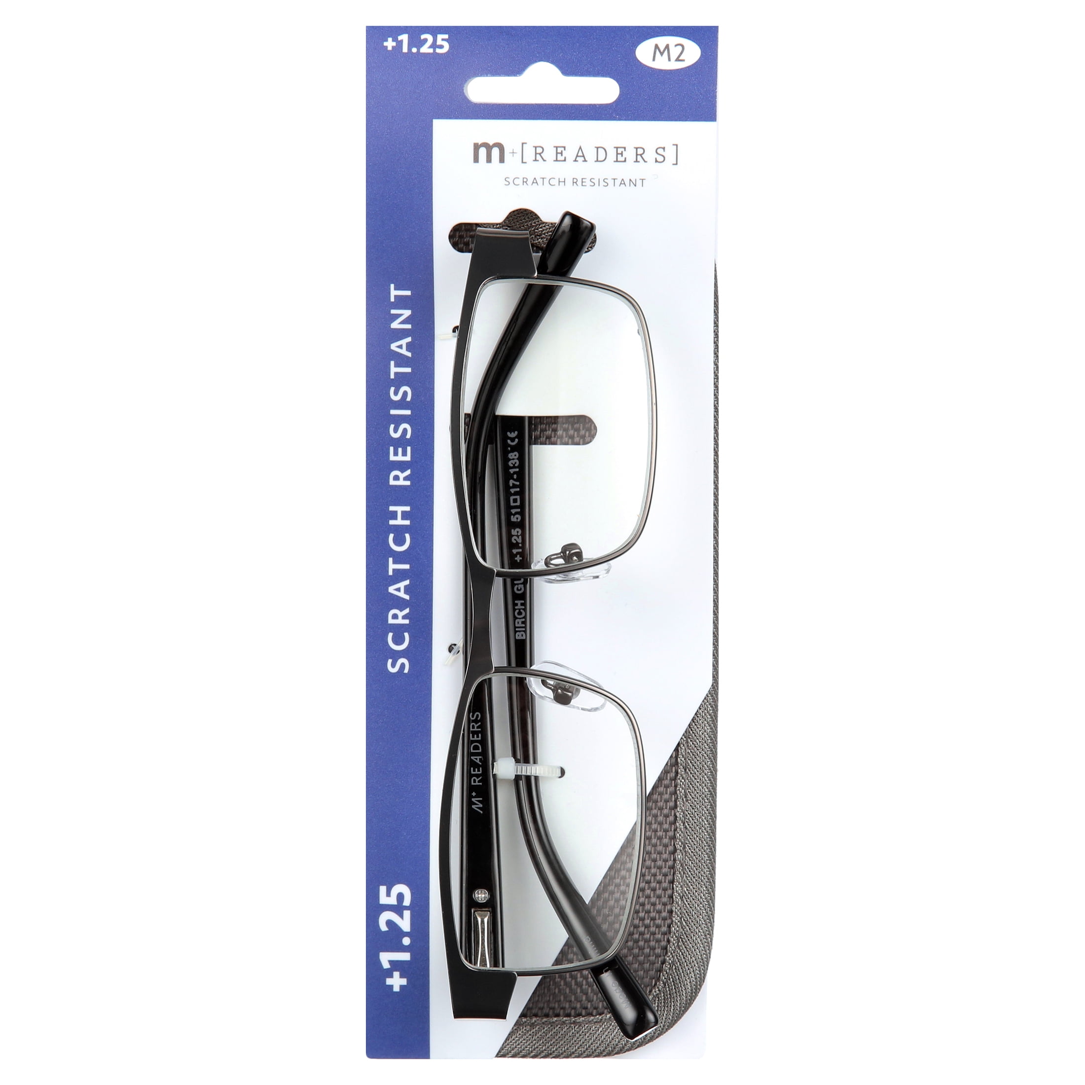 M Readers Birch Reading Glasses, Gunmetal (7 Powers