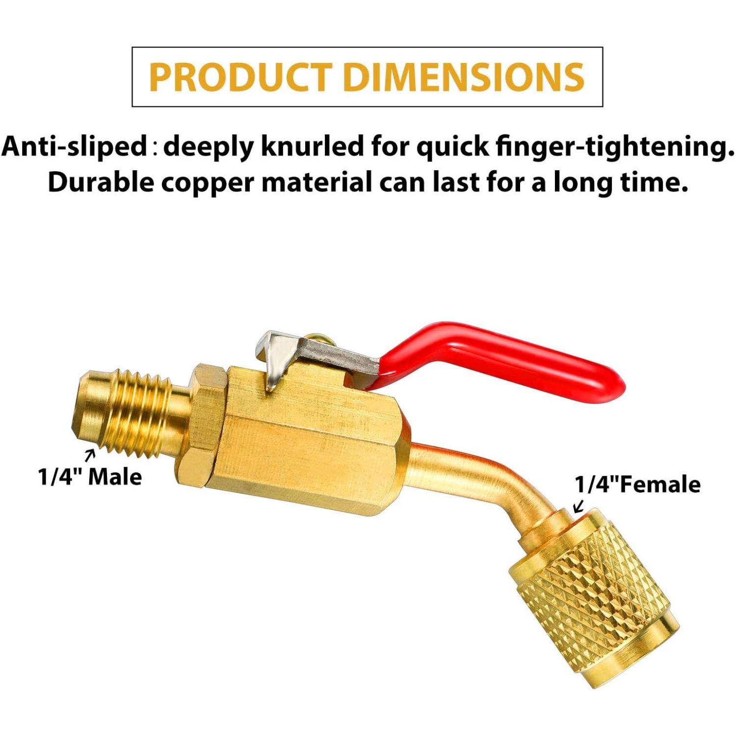 7pcs Air Conditioning Refrigerant Angled Compact Ball Valve,1/ 4 Inch for R410A R134A R12 R22 HVAC and R410A Adapter 5/ 16 Inch Female To 1/ 4 Inch Male Flare for Mini Split System,Hand Tools Kits