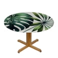 thumbnail image 3 of PIKWEEK with Elastic Edge Green Tropical Leaves Monstera Palm Leaf Botanical Plant Spring Summer Round Tablecloth White, 3 of 8