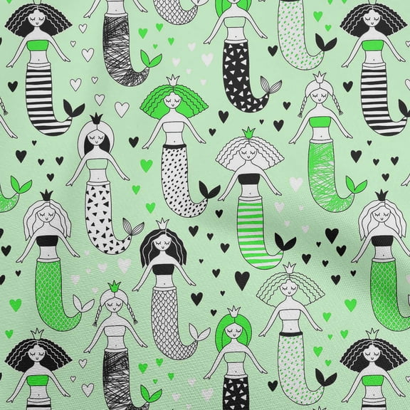oneOone Silk Tabby Mint Green Fabric Mermaid Craft Projects Decor Fabric Printed By The Yard 42 Inch Wide-LF