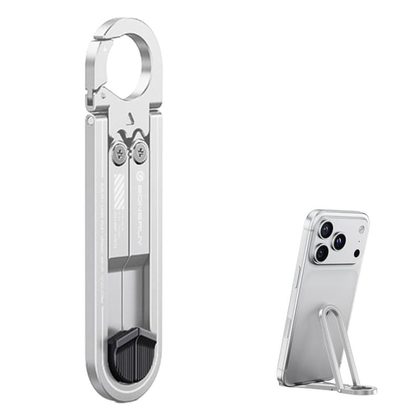 OADUKQ Mini Foldable Phone Stand, Aluminum Alloy Portable Keychain Phone, Travel Commuting and Hands-Free, Silver, 0.65 in