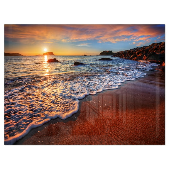 Designart 'Stunning Ocean Beach at Sunset' Metal Wall Art