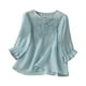 thumbnail image 2 of mfyjkho Tops Elegantes Para Mujer, Blusa De Lino Sintético Con Botones Bordados Para Mujer, Manga 3/4, Cuello Redondo Tops Para Salir M, 2 of 8