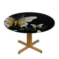 thumbnail image 3 of Awypu  Gold White Butterflies Black Round Table Cloth, Elastic Edged Fitted Table Cover Decor Tablecloths for Dinner, Picnic, Party White, 3 of 7