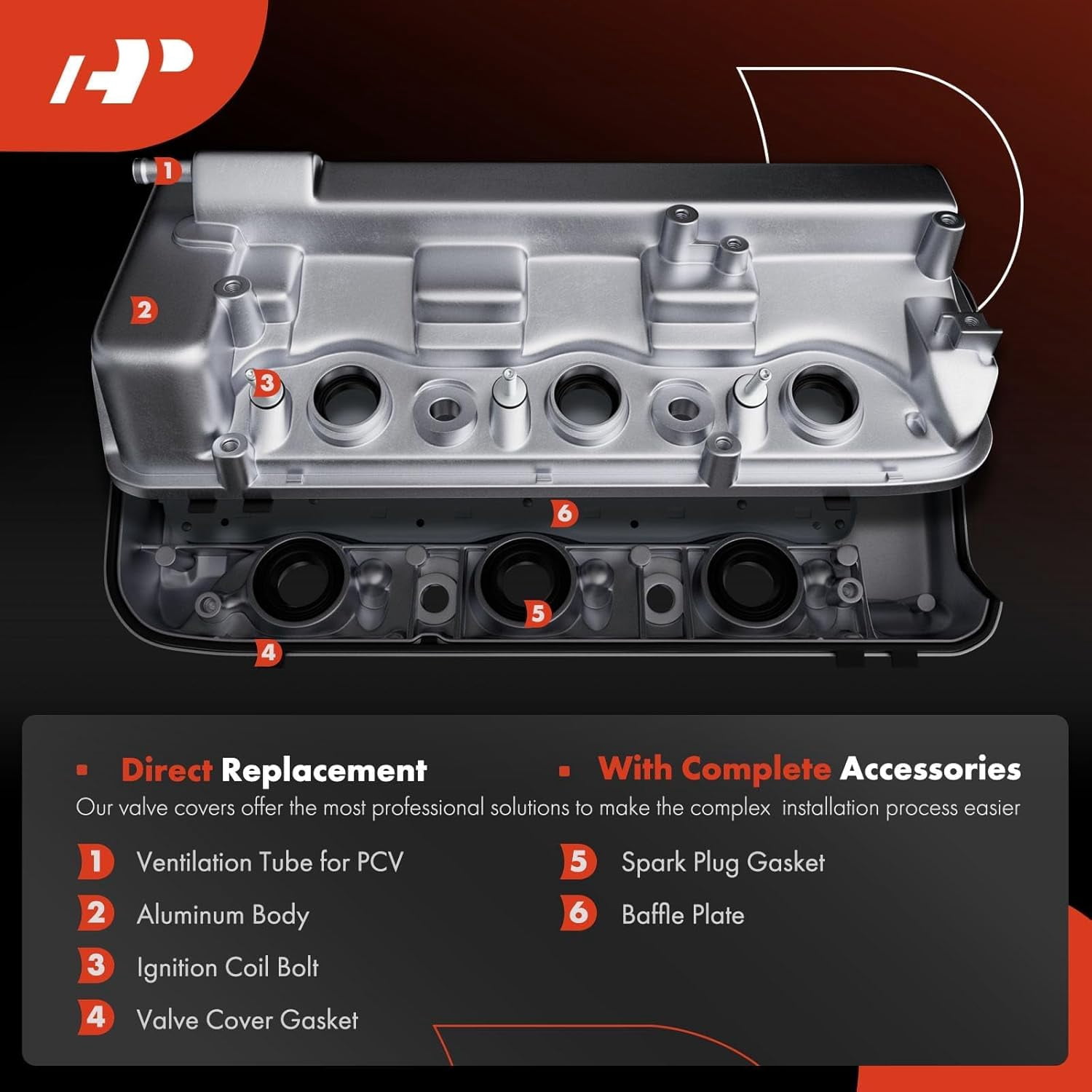A-Premium Rear Engine Valve Cover, with Gasket, Compatible with Honda & Acura Models - 2008-2017 - Accord Crosstour Odyssey Pilot Ridgeline & MDX RDX TL ZDX - V6 3.5L or 3.7L