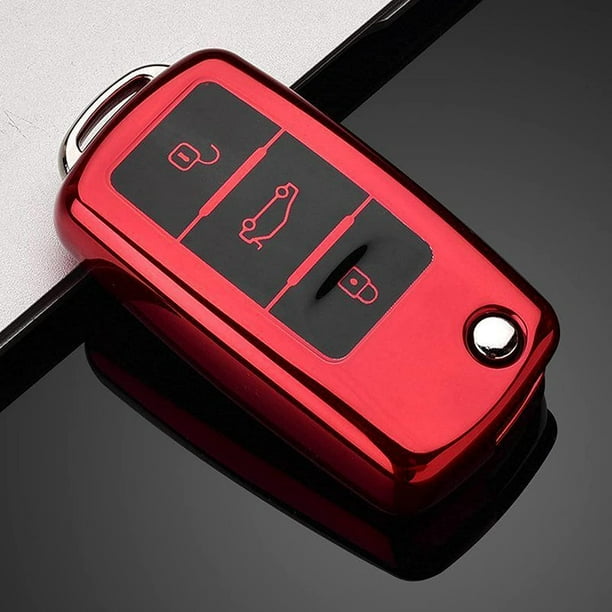 Funda para llave de coche roja, funda para llave de VW Golf Skoda, funda para llave de asiento, funda para llave de coche de TPU con botones