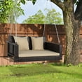 thumbnail image 3 of Ktaxon Porch Swing 2-Seat Patio Rattan, Wicker Porch Swings Outdoor Hanging Swing for Garden, Yard, Lawn w/ Beige Cushion, 3 of 9