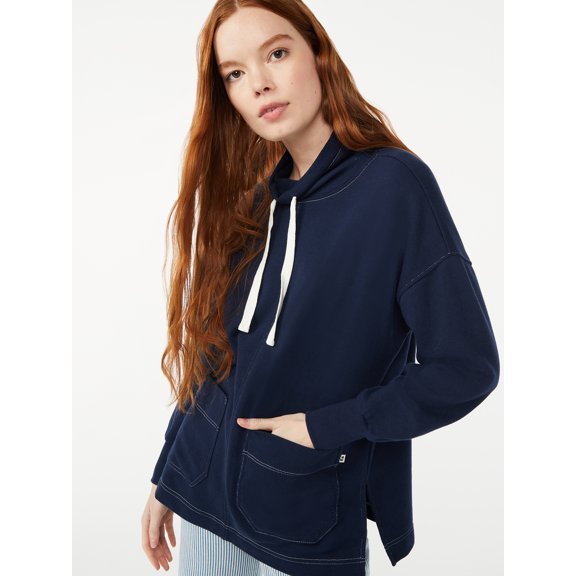 Free Assembly Women's Funnel Neck Sweatshirt with Patch Pockets