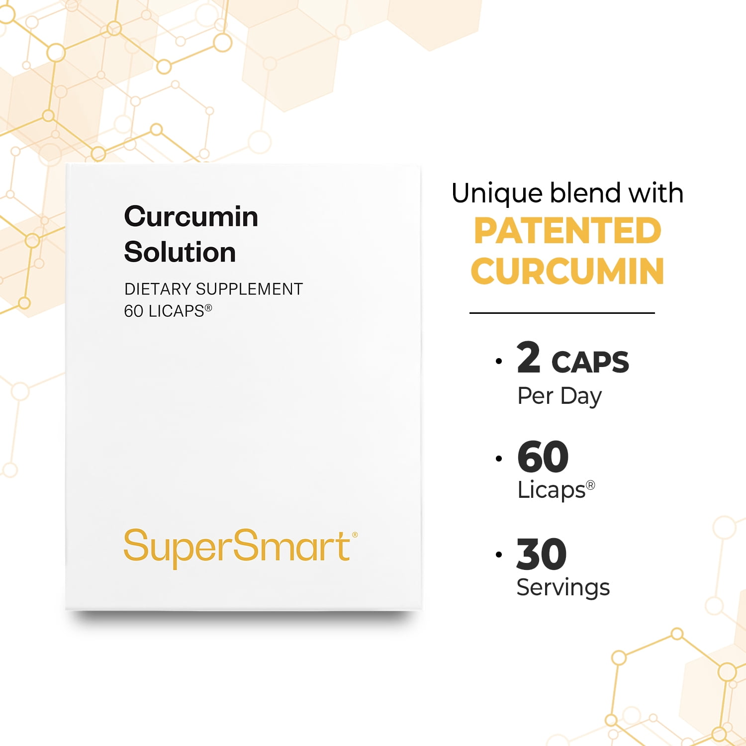 SuperSmart Curcumin Solution 1000mg per Day (Highly Bioavaible & Patented) - Fast Release Capsules - Turmeric Curcumin NovaSOL 185x Bioavailable | Vegan & Gluten Free - 60 Licaps