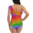 thumbnail image 5 of Haiem Colorful Glitter Women's One Piece Swimsuits Tummy Control One Shoulder Bathing Suits Ruffle Swimwear-Small, 5 of 8
