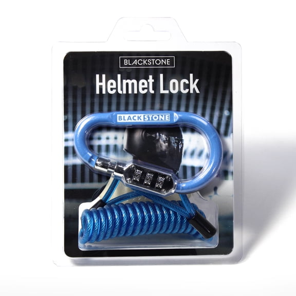 Blackstone Bicycle Helmet Lock with Reminder Cable Uninversal Anti-theft Safety Combination Carabiner Style Lock for E-bike Helmet (Blue)