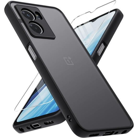 Slim Fit for OnePlus Nord N300 5G Case with Screen Protector [Ultra Thin] [Camera Cover] Full Protection Flexible Bumper Hard Matte PC Back Cover for One Plus N300 5G (Black)