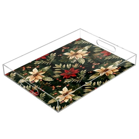 

Acrylic Tray 15.7*11.8*1.9 Inch Transparent Tray Food Tray Tea Cup Tray Serving Trays Cosmetics Storage Kitchen Table Bathroom Sundry Storage Oil Painting Red and Yellow Flowers