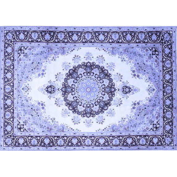 Ahgly Company Machine Washable Indoor Rectangle Medallion Blue Traditional Area Rugs, 2' x 5'