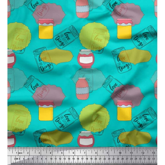 Soimoi Green Cotton Voile Fabric Text & Jar Art & Craft Printed Fabric 1 Yard 42 Inch Wide
