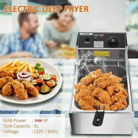 

Deep Fryer For Home Use Cheap Stainless Steel Electric Fryers With Baskets for Home Use Donut Deep Fryer Commercial Deep Fryer w/ Temperature Indicator Light/Lid 6.3QT/6L/Max 2500W Single Tank